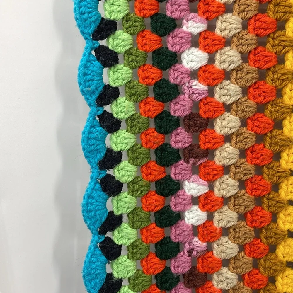 Vintage granny square crochet colorful lap blanket